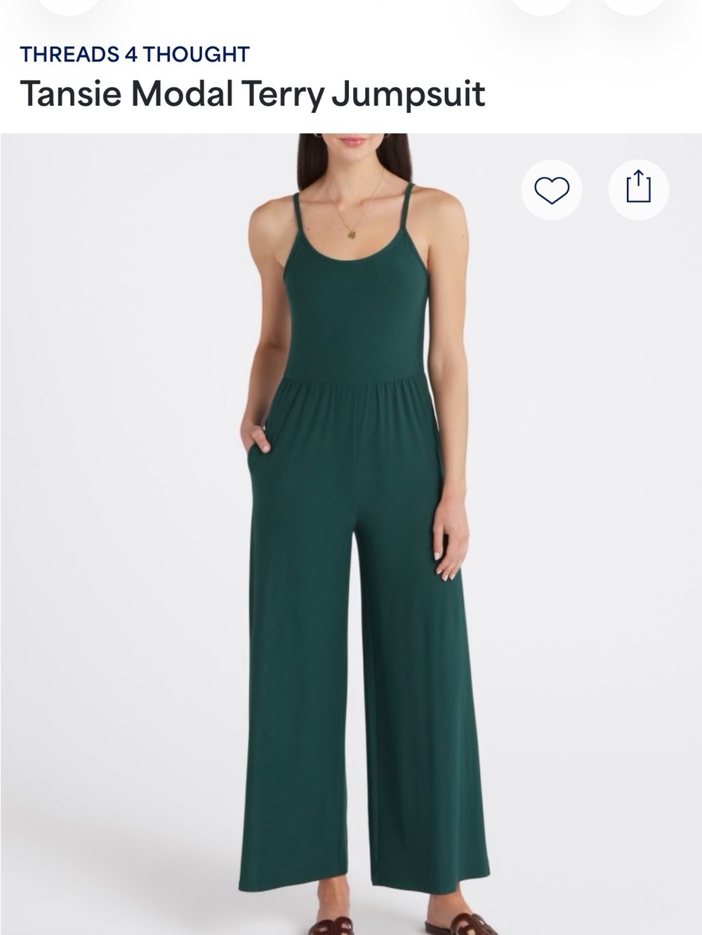 Threads 4 Thought Deep Green Wide‑Leg Modal Terry Jumpsuit